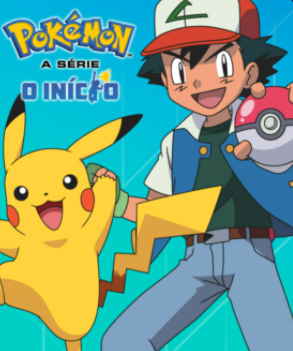 Card do primeiro episódio da série Pokémons com Pikachu e Ash correndo
